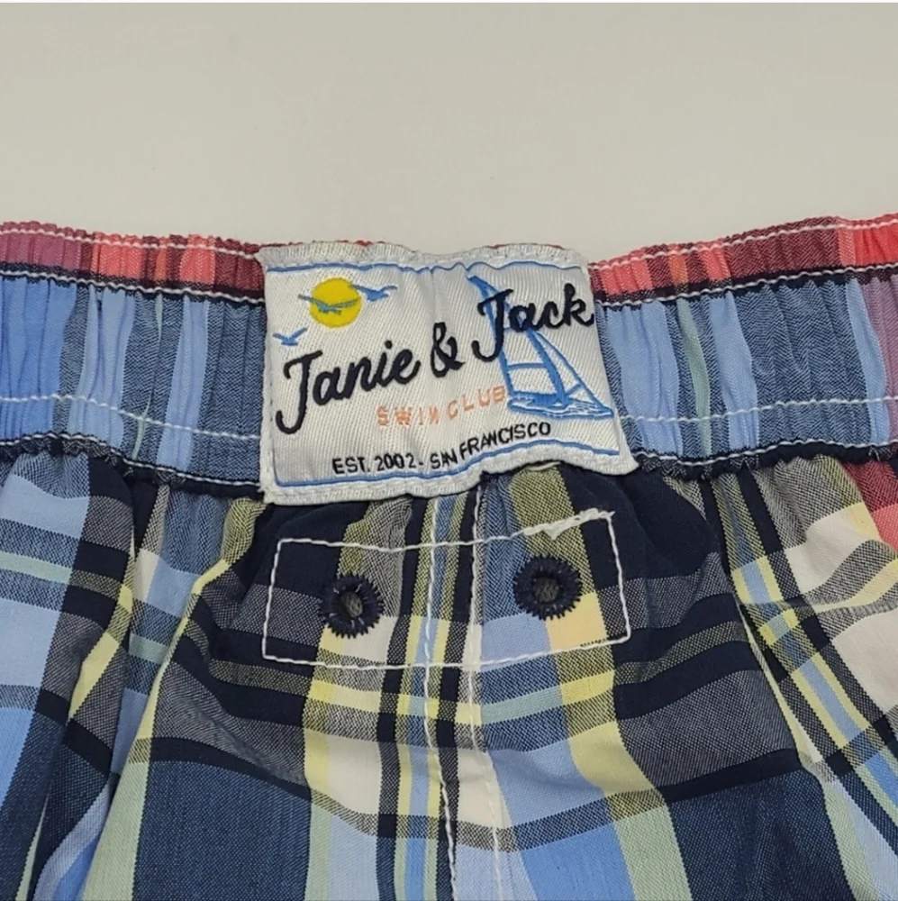 NEW Janie and Jack baby boy plaid swim trunks size 18-24 months